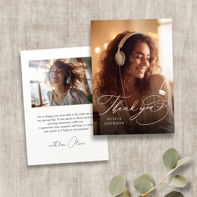 Simple Modern Calligraphy Photo Graduation Thank You Card (Simple Modern Calligraphy Photo Graduation Thank You Card)