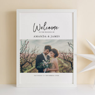 Simple Modern Calligraphy Photo Wedding Welcome Poster