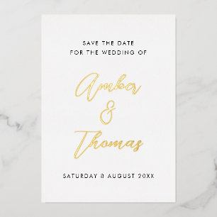 Simple Modern Calligraphy Save the Date Real Gold