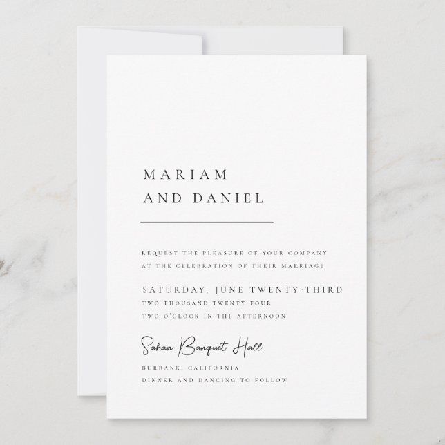 Simple Modern Calligraphy Script White Wedding Invitation (Front)