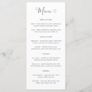 Simple Modern Calligraphy Silver Grey Wedding Menu