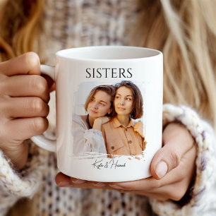 Simple Modern Calligraphy Sisters Photo Coffee Mug