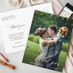 Simple Modern Calligraphy Wedding Photo Thank You Postcard