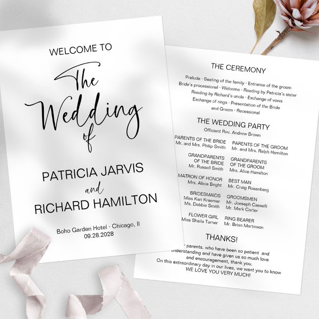 Simple Modern Calligraphy Wedding Program (Creator Uploaded)