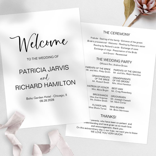 Simple Modern Calligraphy Wedding Program (Creator Uploaded)