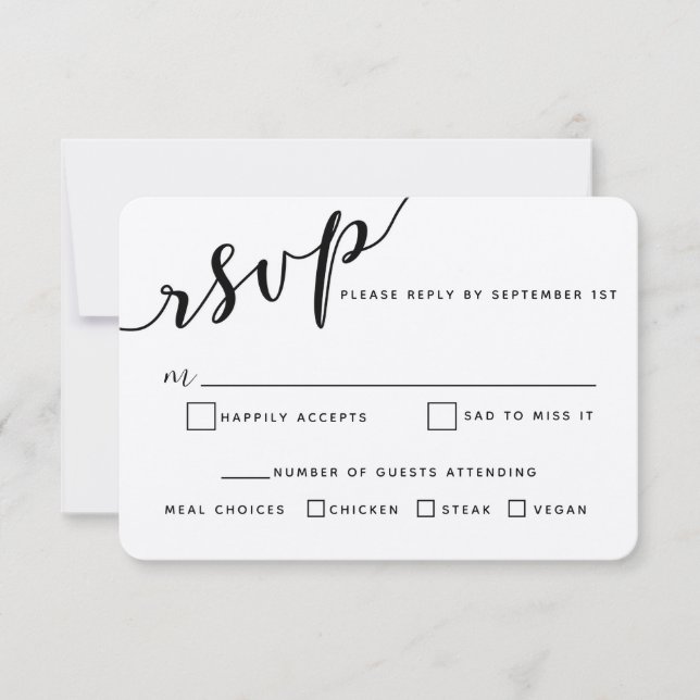 Simple Modern Calligraphy Wedding RSVP Card (Front)
