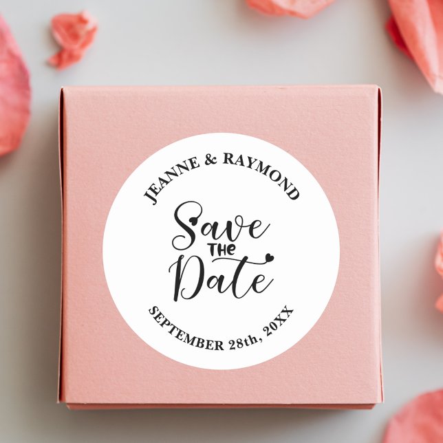 Simple Modern Calligraphy Wedding Save the Date Classic Round Sticker (Creator Uploaded)