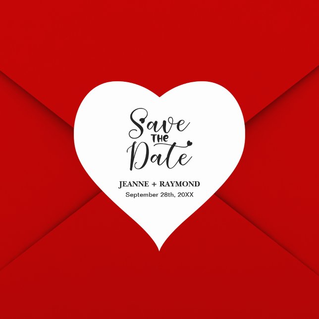 Simple Modern Calligraphy Wedding Save the Date Heart Sticker (Creator Uploaded)