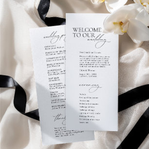 Simple Modern Calligraphy White Wedding Program