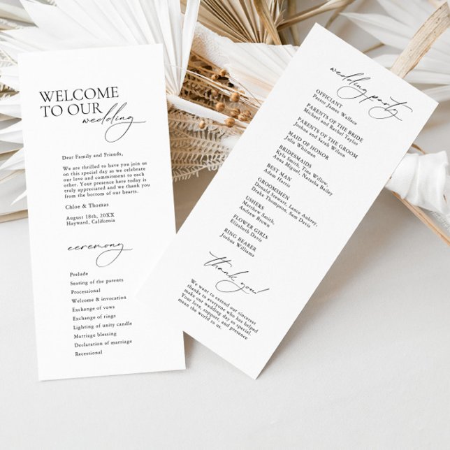 Simple Modern Calligraphy White Wedding Program (Creator Uploaded)