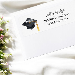 Simple modern Cap tassel watercolor graduation  Return Address Label
