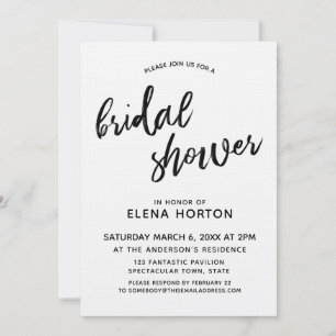 Simple Modern Casual Black White Bridal Shower Invitation