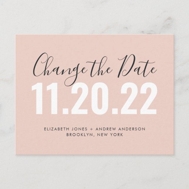 Simple Modern Change of Date Wedding Postponement Announcement Postcard (Front)