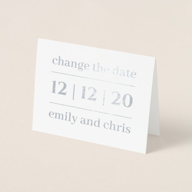 Simple Modern Change the Date Wedding Silver Foil Card (Front)
