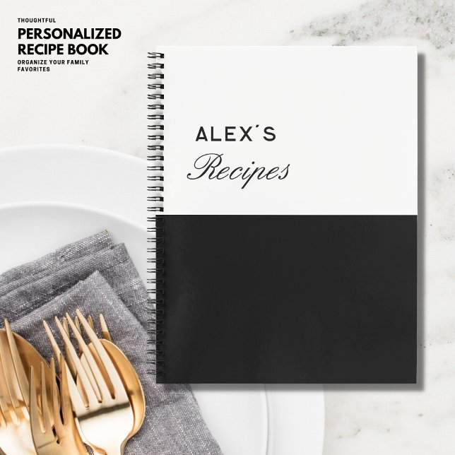 Simple Modern Chic Black and White Name Recipe Notebook (Creator Uploaded)