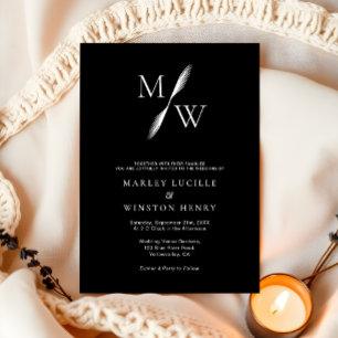 Simple Modern Chic Black Monogram Wedding Invitation