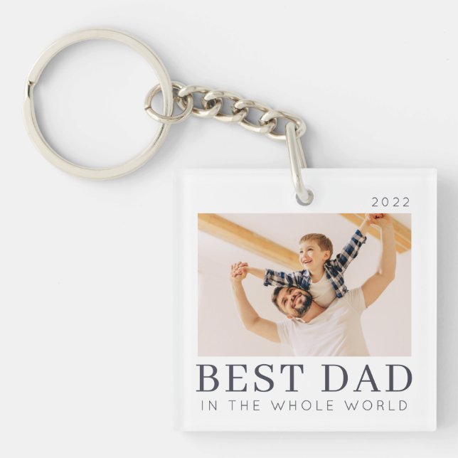 Simple Modern Chic Custom Best Dad Photo Key Ring (Front)