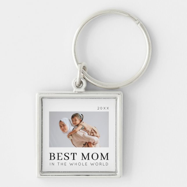 Simple Modern Chic Custom Best Mum Photo Key Ring (Front)