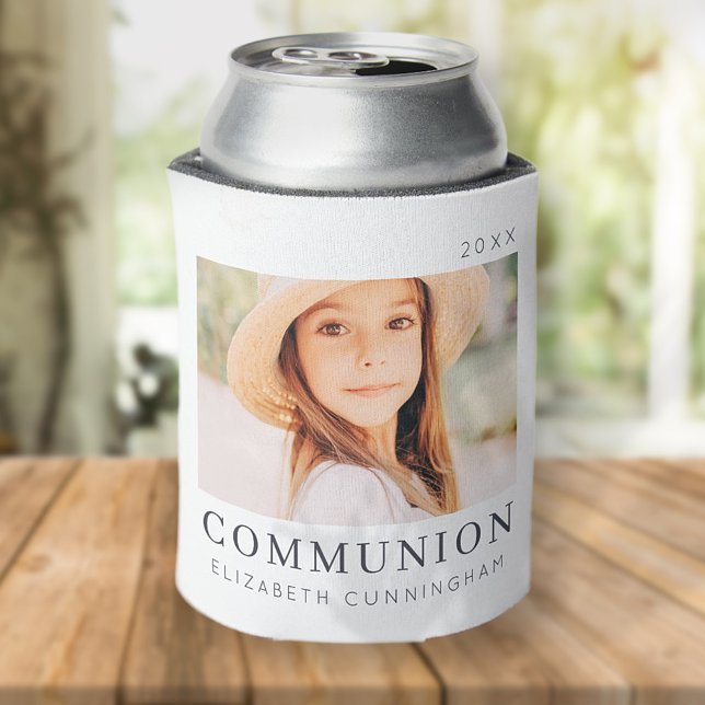 Simple Modern Chic Custom First Communion Photo Can Cooler (Creator Uploaded)