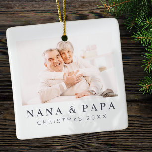 Simple Modern Chic Custom Grandma Photo Holiday Ceramic Ornament