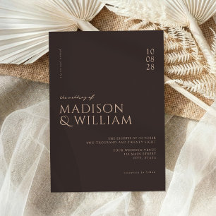 Simple Modern Chic Dark Brown Wedding Invitation