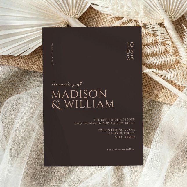 Simple Modern Chic Dark Brown Wedding Invitation (Creator Uploaded)