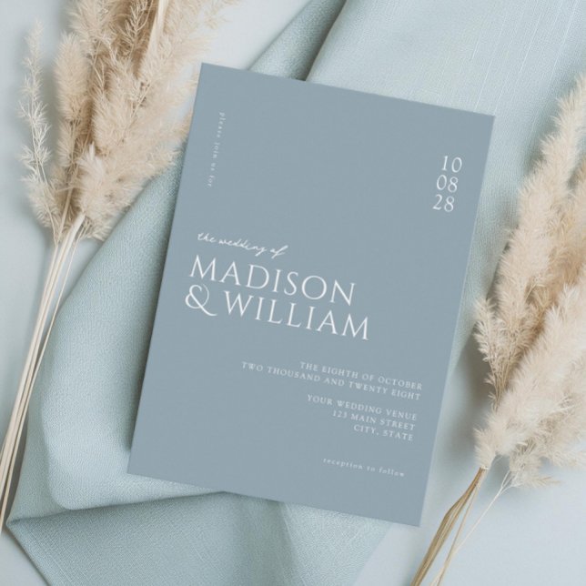Simple Modern Chic Dusty Blue Wedding Invitation (Creator Uploaded)