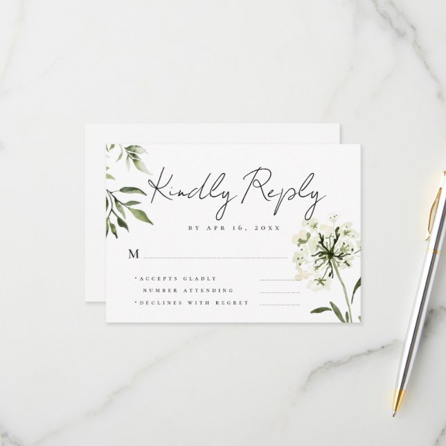 Simple Modern Chic Floral Memories Memorial Reply RSVP Card (Front/Back In Situ)