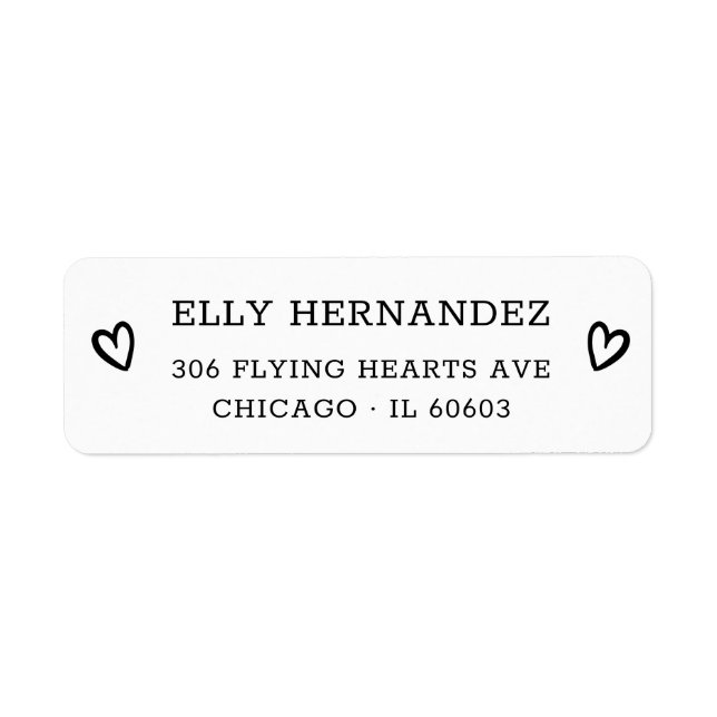 Simple Modern Chic Heart Black Return Address Label (Front)