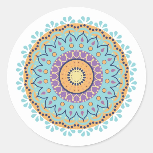 Simple Modern Chic Mandala Teal Stylish Classic Round Sticker (Front)