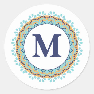 Simple Modern Chic Navy Blue Monogram Initial Classic Round Sticker