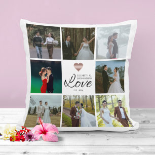 Simple Modern Chic Photo Collage Grid Love Heart Cushion