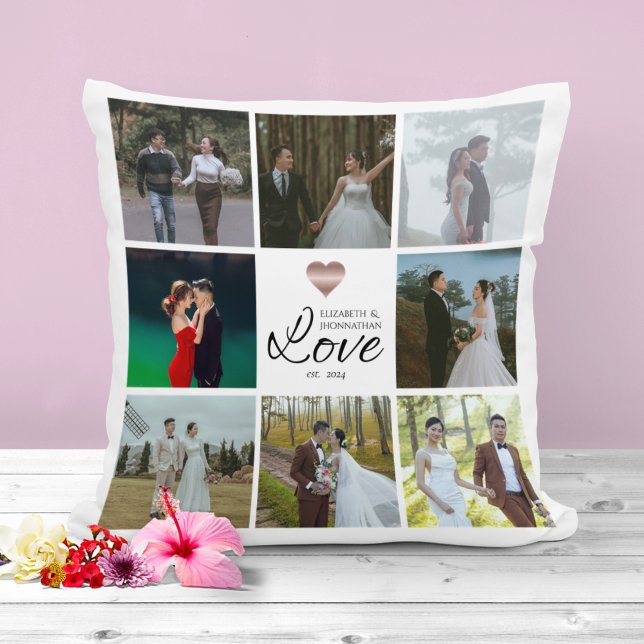 Simple Modern Chic Photo Collage Grid Love Heart Cushion (Creator Uploaded)