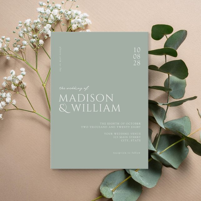 Simple Modern Chic Sage Green Wedding Invitation (Creator Uploaded)