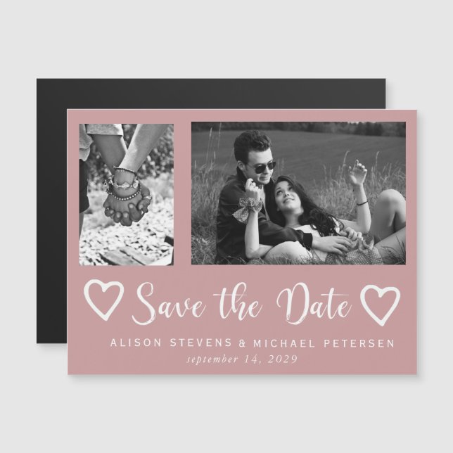 Simple modern chic script wedding photo save date magnetic invitation (Front/Back)
