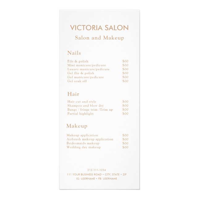 Simple Modern Chic Unique White Salon Makeup  Rack Card (Front)