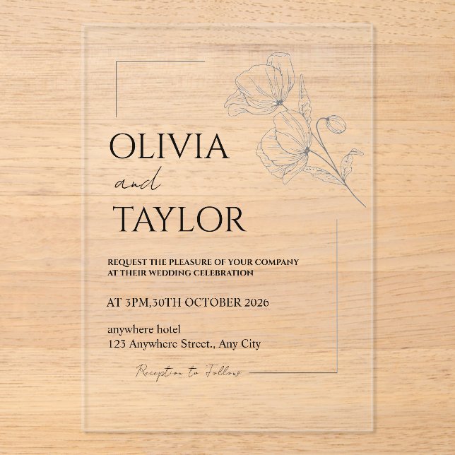 Simple Modern Chic Wedding Acrylic Invitations (Front)