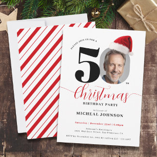 Simple Modern Christmas 50th Birthday Party Invitation