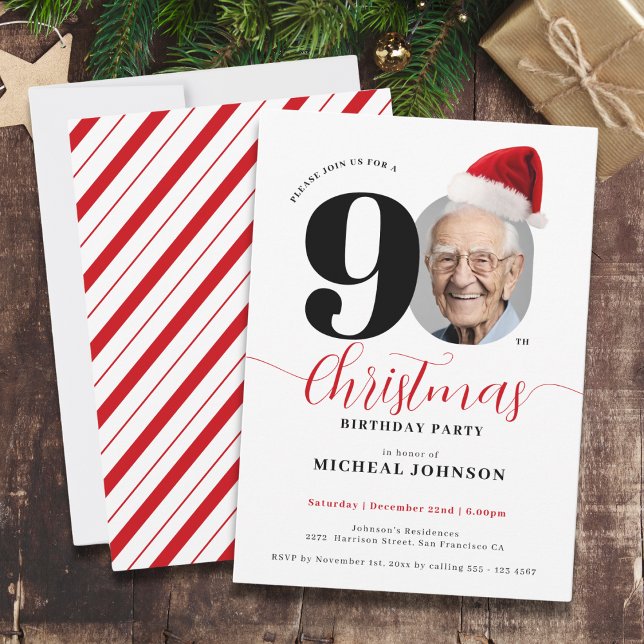 Simple Modern Christmas 90th Birthday Party Invitation (Simple Modern Christmas 90th Birthday Party Invitation)