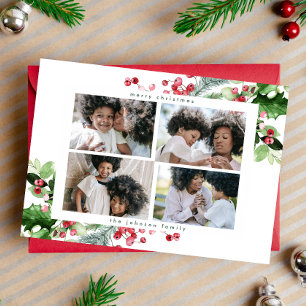 Simple Modern Christmas Collage 4 Greeting Photo Holiday Card