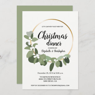 Simple Modern Christmas Dinner Party Wreath Green Invitation
