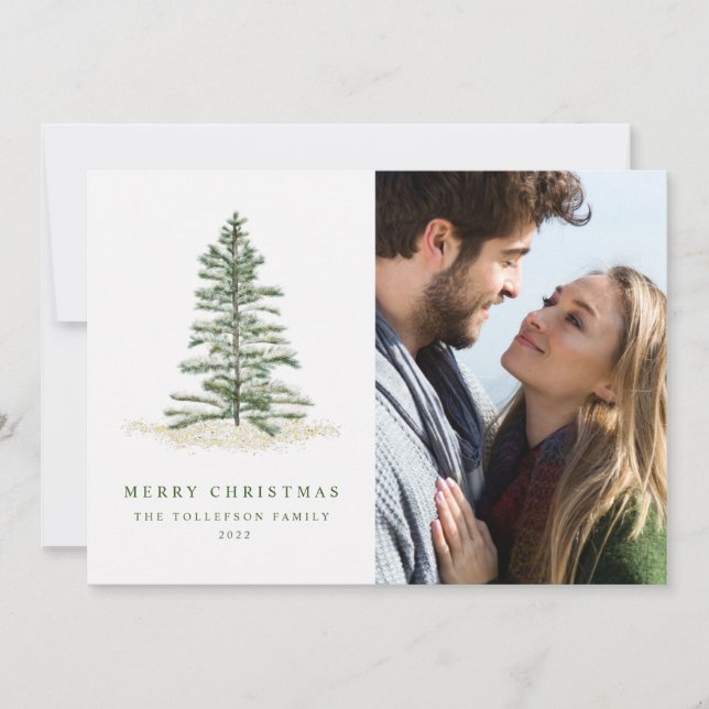 Simple Modern Christmas Evergreen Photo Card (Front)