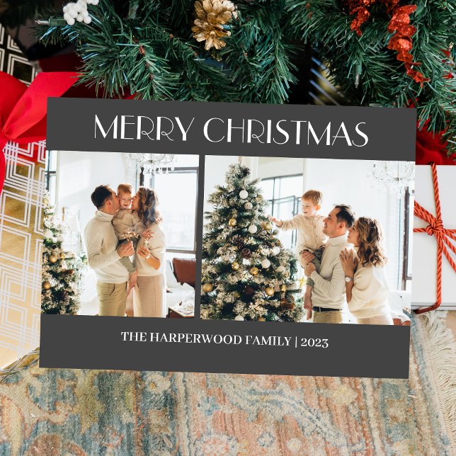 Simple Modern Christmas Family Two Photo Holiday Card (Creator Uploaded)