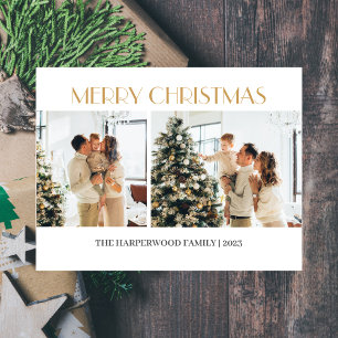 Simple Modern Christmas Family Two Photo Holiday Postcard