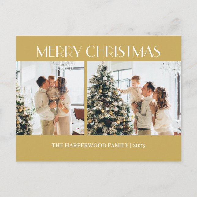 Simple Modern Christmas Family Two Photo Holiday Postcard (Front)