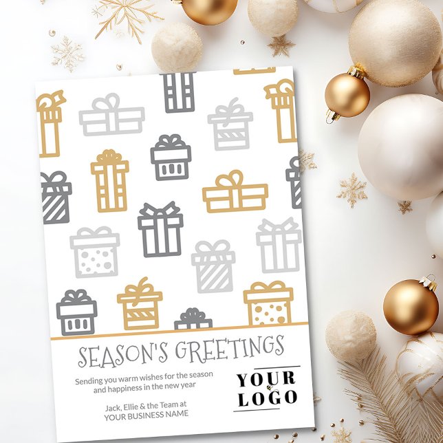 Simple Modern Christmas Gift Custom Logo Holiday Card (Logo Holiday Card with Seasons Greetings and Christmas Gifts by Busy Business Bee)