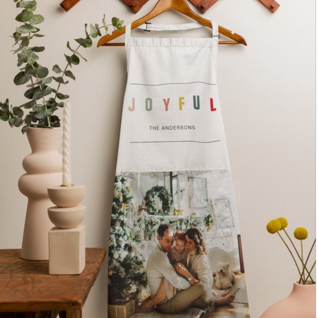 Simple Modern Christmas Photo | Joyful Holiday Apron (Creator Uploaded)