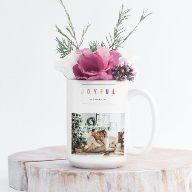 Simple Modern Christmas Photo | Joyful Holiday Coffee Mug (Creator Uploaded)