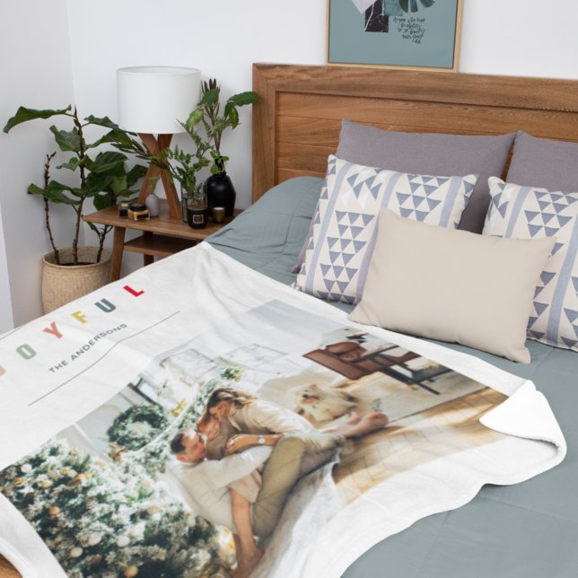 Simple Modern Christmas Photo | Joyful Holiday Sherpa Blanket (Creator Uploaded)