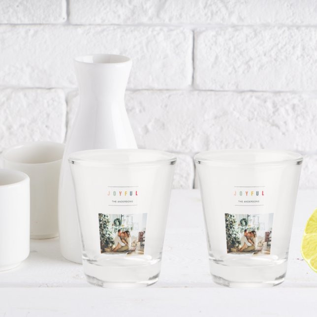 Simple Modern Christmas Photo | Joyful Holiday Shot Glass (Creator Uploaded)